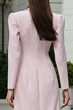 Light Pink Peak Lapel Double Breasted Long Blazer Dress