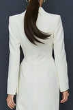 Ivory Notched Lapel Single Breasted Midi Blazer Dress
