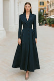 Navy Single Breasted Long A-Line Blazer Dress with Sleeves