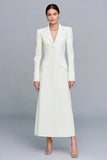 Ivory Single Breasted Notched Lapel Maxi Blazer Dress with Sleeves