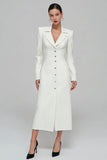 Ivory Single Breasted Long Sheath Blazer Dress with Slit