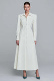 Ivory Single Breasted Long A-Line Blazer Dress with Sleeves