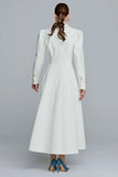 Ivory Single Breasted Long A-Line Blazer Dress with Sleeves