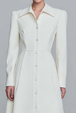 Ivory Single Breasted Long A-Line Blazer Dress with Sleeves