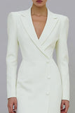Ivory Single Breasted Midi Pencil Blazer Dress with Sleeves