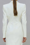 Ivory Single Breasted Midi Pencil Blazer Dress with Sleeves