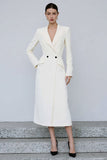 Ivory Peak Lapel Double Breasted Midi Blazer Dress with Sleeves