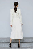Ivory Peak Lapel Double Breasted Midi Blazer Dress with Sleeves