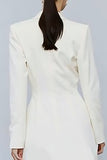 Ivory Peak Lapel Double Breasted Midi Blazer Dress with Sleeves