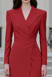 Red Bodycon Midi Peak Lapel Blazer Dress with Slit