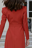 Red Bodycon Midi Peak Lapel Blazer Dress with Slit