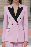 Pink 2 Piece Double Breasted Peak Lapel Business Suits