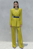 Lemon Yellow Peak Lapel 2 Piece Business Suits with Belt