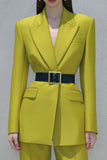 Lemon Yellow Peak Lapel 2 Piece Business Suits with Belt