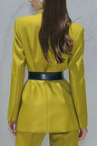 Lemon Yellow Peak Lapel 2 Piece Business Suits with Belt