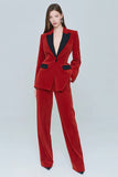2 Piece Red Velvet Peak Lapel One Button Prom Suits with Pockets