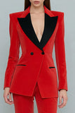 2 Piece Red Velvet Peak Lapel Double Breasted Prom Suits with Sleeves