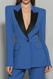 Dark Blue 2 Piece One Button Peak Lapel Business Suits with Sleeves