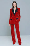 Red 2 Piece Single Breasted Peak Lapel Prom Suits with Sleeves