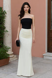 Black and White Patchwork Strapless Long Mermaid Formal Dress