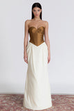 Brown and Ivory Patchwork Sweetheart Corset Long Formal Dress