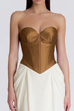 Brown and Ivory Patchwork Sweetheart Corset Long Formal Dress