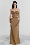 Brown Sweetheart Mermaid Long Corset Evening Dress