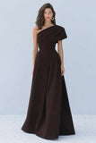 Stylish Coffee One Shoulder A-Line Long Formal Dress