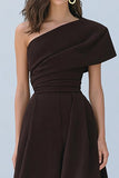 Stylish Coffee One Shoulder A-Line Long Formal Dress
