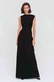 Simple Black Sheath Bateau Neck Ruched Long Formal Dress