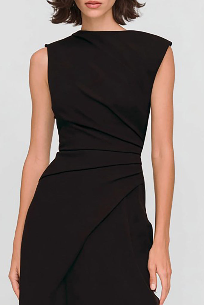 Black Backless Bateau Neck Sheath Long Prom Dress