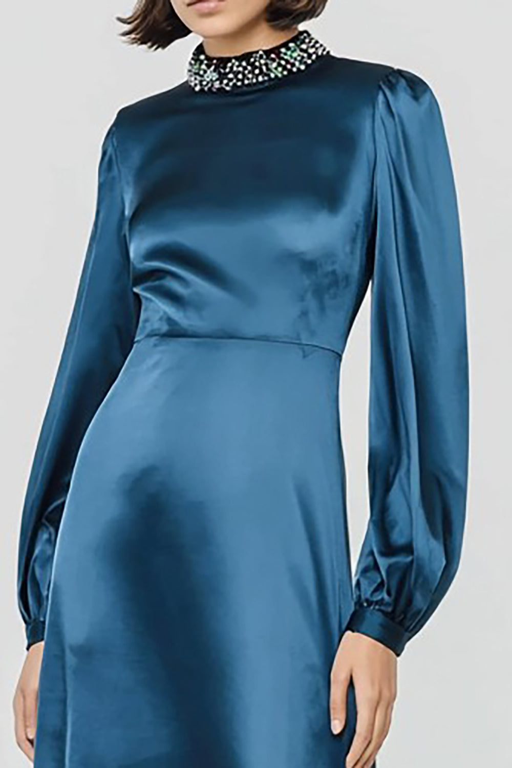 Leely Women Sparkly Dark Blue Sheath Long Sleeves Formal Dress with