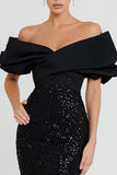 Sparkly Mermaid Black Sequin Off the Shoulder Long Formal Dress