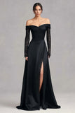 Black Off the Shoulder Long Sleeves Formal Dress with Lace