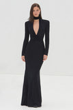 Black High Neck Long Sleeves Mermaid Formal Dress with Keyhole