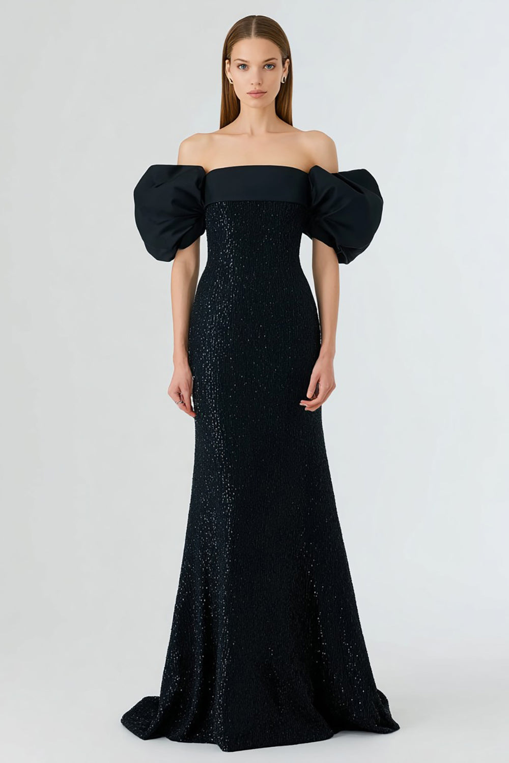 Leely Women Sparkly Mermaid Long Sequins Black Tie Dress Off the