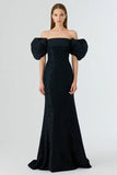Sparkly Black Sequins Mermaid Puff Sleeves Long Formal Dress