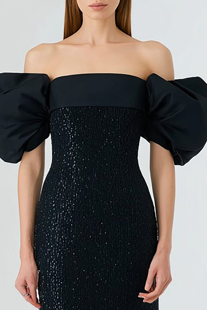Leely Women Sparkly Mermaid Long Sequins Black Tie Dress Off the