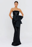 Sparkly Black Sequin Mermaid Strapless Long Formal Dress with Bow
