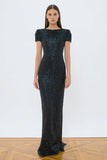 Black Sparkly Sequin Mermaid Long Formal Dress with Sleeves
