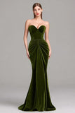 Olive Sweetheart Corset Velvet Mermaid Ruched Long Formal Dress