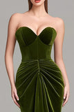 Olive Sweetheart Corset Velvet Mermaid Ruched Long Formal Dress