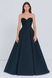 Long Navy A-Line Sweetheart Corset Formal Dress