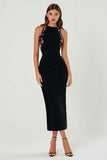 Sparkly Black Sheath Crew Neck Floral Long Formal Dress with Beading