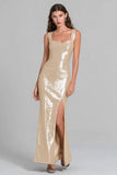 Sparkly Sequin Champagne Mermaid Long Formal Dress with Slit