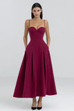 Burgundy A-Line Spaghetti Straps Long Formal Dress with Pockets