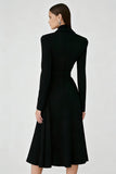 Black High Neck A-Line Midi Keyhole Cocktail Dress with Sleeves