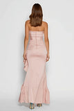 Pink Strapless Mermaid Ruffled Long Wedding Guest Dress with Slit