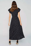 Black and White Polka Dots Maxi Wedding Guest Dress with Keyhole