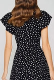 Black and White Polka Dots Maxi Wedding Guest Dress with Keyhole